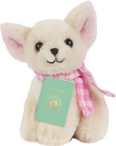 Jucărie de pluș Studio Pets - Chihuahua Pinky cu servieta, pașaport și autocolante, 8 cm