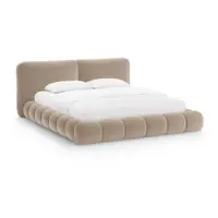 Pat matrimonial maro deschis tapițat cu spațiu de depozitare cu somieră 200x200 cm Solange – Micadoni