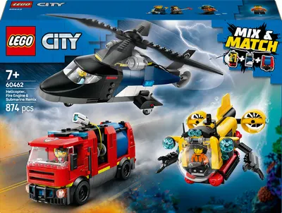 Constructor LEGO City - Elicopter, mașină de pompieri și submarin - Remix (60462)