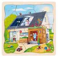 Puzzle din lemn cu mai multe straturi Goki - Construim o casă, 35 piese