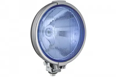 Far universal stanga dreapta (faza lunga, H3 T4W, 12 24V, diametru 190mm, albastru, plastic, negru, lumini pozitie, rama cromata, fara bec)