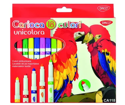 Carioci, 18 culori/set, varf conic, unicolora, Daco