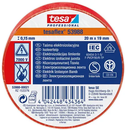 Bandă izolatoare Tesa - Roşu, 19 mm х 20 m