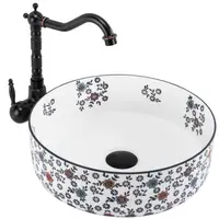 Lavoar cu montare pe balt 36 cm cu model floral multicolor, rotund, Rea Stefania Fiori