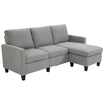 HOMCOM Canapea de colt modulara si moderna, canapea 3 locuri cu peninsula reversibila din material textil gri deschis, 197x139x 91 cm | Aosom Romania