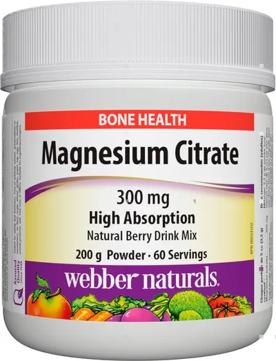 Magnesium Citrate High Absorption, 300 mg, 200 g, Webber Naturals