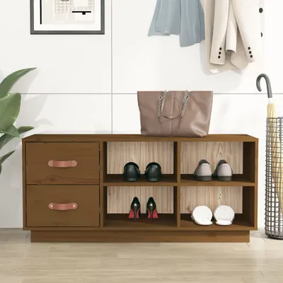 vidaXL Bancă pentru pantofi, maro miere, 100x34x45 cm, lemn masiv pin