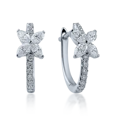 Cercei cu floare din aur alb cu diamante marquise si round 0.61ct