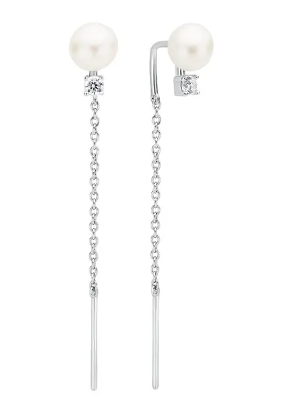 Cercei argint lungi cu perle naturale si zirconia - Pendulum