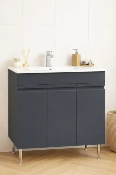 Set Baza front MDF si Lavoar seria 086, montata, 80 cm, antracit