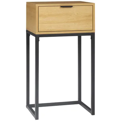 HOMCOM Măsuță auxiliară cu sertar Măsuță auxiliară modernă cu picioare din oțel pentru hol, living 40x30x76cm Natural | Aosom Romania