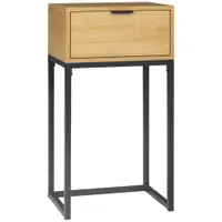 HOMCOM Măsuță auxiliară cu sertar Măsuță auxiliară modernă cu picioare din oțel pentru hol, living 40x30x76cm Natural | Aosom Romania