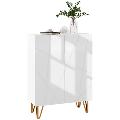 HOMCOM Pantofar Îngust cu Balamale cu Închidere Lentă și Rafturi Reglabile, 95x72x31,5 cm, Alb | Aosom Romania