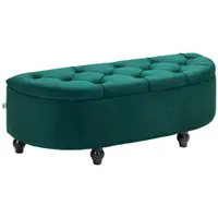 HOMCOM Pouf de Depozitare cu Capac 2 în 1 - Pouf Tapitat în Formă de Semicerc - Picioare Lemn hevea Negru acoperire Catifea verde | Aosom Romania