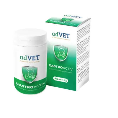 ADVET GastroActiv, supliment sistem digestiv câini, capsule ADVET GastroActiv, XS-XL, supliment sistem digestiv câini și pisici, flacon, 45 capsule