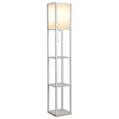 HOMCOM Lampă de Podea 40W cu 3 Rafturi Integrate și Comutator de Picior, Lampă Modernă din MDF și Acrilic, 26x26x160 cm, Alb | Aosom Romania