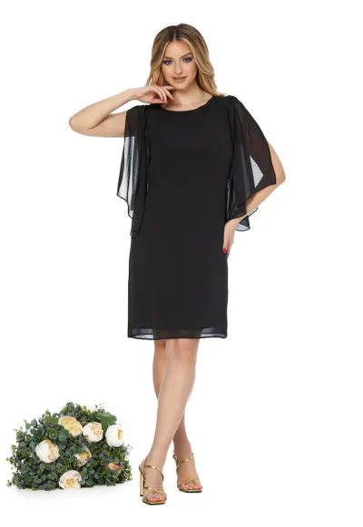 Rochie cu maneci din sifon Nice - Negru
