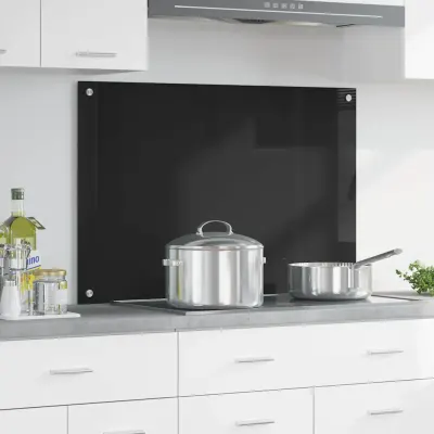 vidaXL Panou de bucătărie Negru 90 x 60 cm sticlă securizată