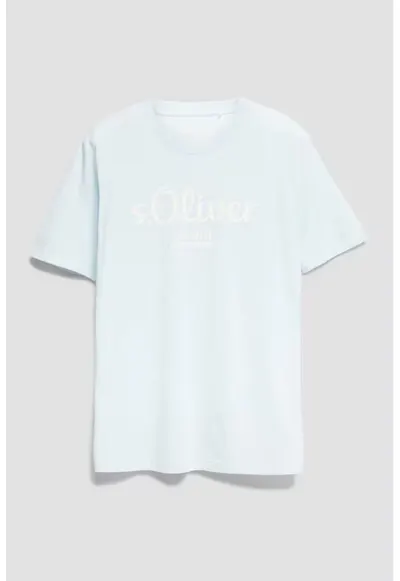 Tricou cu imprimeu logo si decolteu la baza gatului