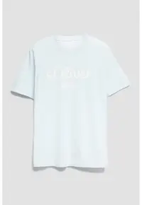 Tricou cu imprimeu logo si decolteu la baza gatului