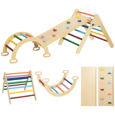 AIYAPLAY Set de Cățărat pentru Copii 5 în 1 cu Triunghi, Arcadă și Rampă, Perfect pentru Copii, 178x64,5x63 cm, Multicolor | Aosom Romania