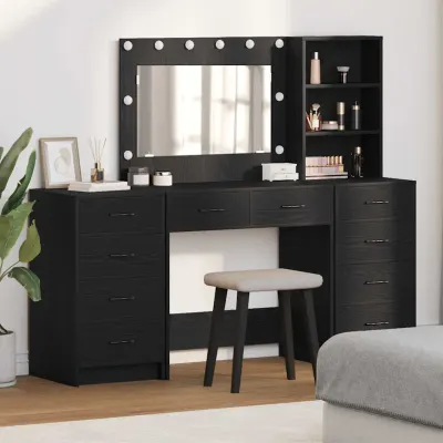 vidaXL Masă de Machiaj 3 buc. Stejar Negru 78,5 x 41 x 135 cm