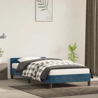 Gossi cadru de pat cu tablie, albastru inchis, 100x200 cm, catifea