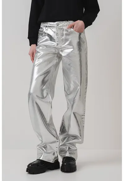 Blugi relaxed fit cu buzunare - Argintiu