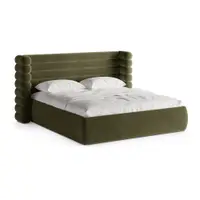 Pat matrimonial verde tapițat cu spațiu de depozitare cu somieră 200x200 cm Mount – Micadoni