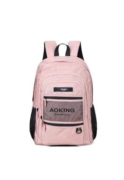 Rucsac unisex din material textil cu buzunare cu fermoar - Roz