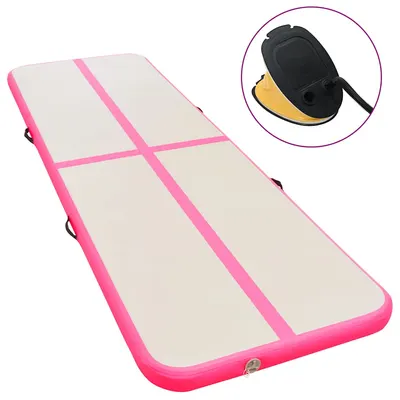 vidaXL Saltea gimnastică gonflabilă cu pompă roz 400x100x10cm PVC