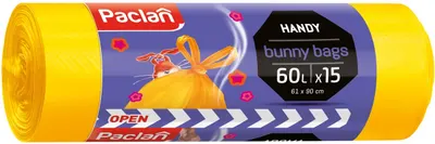 Saci de gunoi parfumați Paclan - Bunny, 60 l, 15 buc., galben