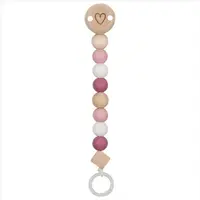 Lant din lemn pentru suzeta Hearts pastel pink