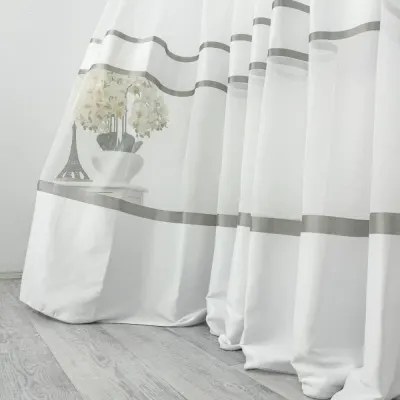 Perdea Diamond din Matase cu Banda Satinata, Alb - Gri, 140cm latime x 260cm inaltime, cu rejansa pt bara