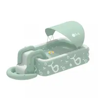 Piscina gonflabila de gradina pentru copii Ikonka, cu tobogan, baldachin si pompa electrica inclusa, dimensiune 262 x 175 x 60 cm