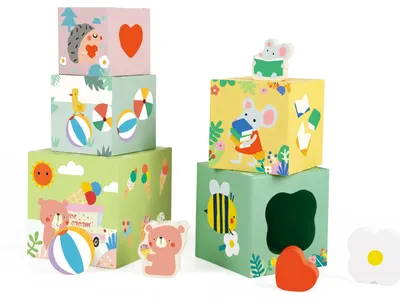 Cuburi din lemn pentru sortare Classic World - Cu motive forestiere