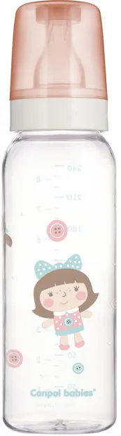 Biberon din sticlă Canpol - Păpuși, 240 ml, roz