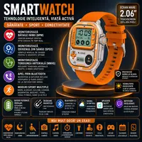 SmartWatch cu Apel Bluetooth, Meniu RO, Moduri Sport, Calorii, Distanta, Pasi, Ritm Cardiac, Nivel Oxigen, Tensiune Arteriala, Alarma, Calculator, Calendar S739