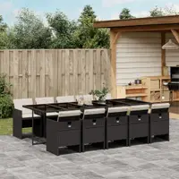 Gossi set mobilier de exterior cu perne, 11 piese, negru, poliratan