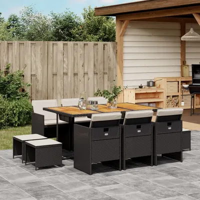 Gossi set mobilier de exterior cu perne, 11 piese, negru, poliratan