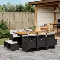 Gossi set mobilier de exterior cu perne, 11 piese, negru, poliratan