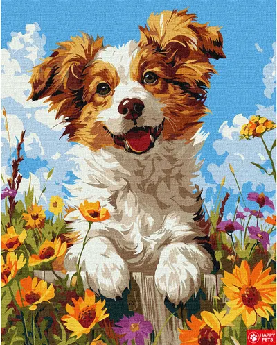 Set pentru pictură după numere Ideyka - Câine fericit, 40 x 50 cm