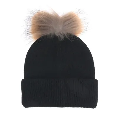 CACIULA NG 104997 Caciula neagra tricotata cu pompon din blana