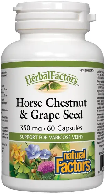 Herbal Factors Horse Chestnut & Grape Seed, 350 mg, 60 capsule, Natural Factors