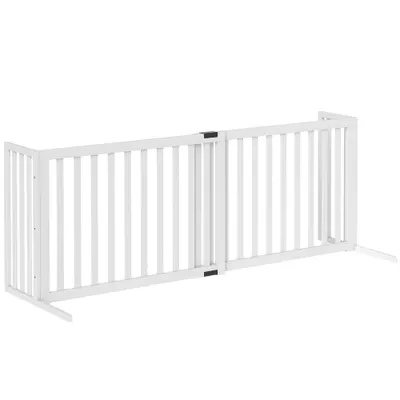 PawHut Poartă pentru Câini Pliabilă de Siguranță Extensibilă 102-183 cm cu 2 Suporturi Detașabile, Panouri Laterale, Poartă din Lemn pentru Câini de Talie Mică și Medie, Barieră Protectoare pentru Scări | Aosom Romania