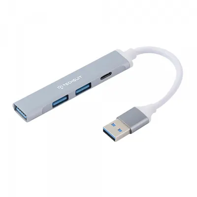 Hub USB Techsuit H19 PolarisBridge, 4in1, Gri Alb
