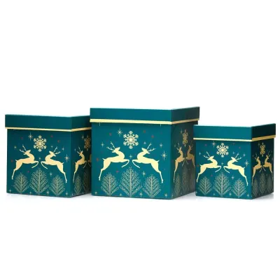 Set 3 cutii pătrate de Crăciun – model renii zăpezii