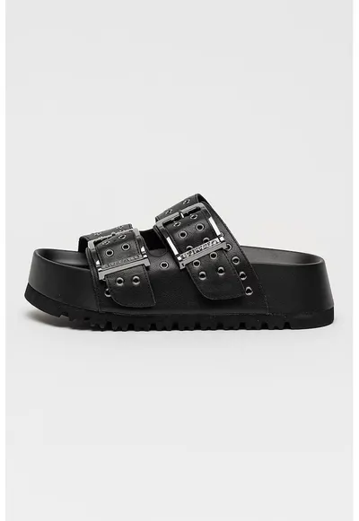 Papuci flatform cu catarama Jane Ari - Negru