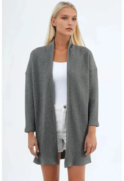 Cardigan lung gri inchis - tricotat - 85% bumbac - 15% poliester