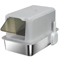 PawHut Litieră din Oțel Inoxidabil pentru Pisici cu Capac Detasabil, Lopățică, Pungi Filtrante, pentru Pisici Mari, Gri și Argintiu | Aosom Romania